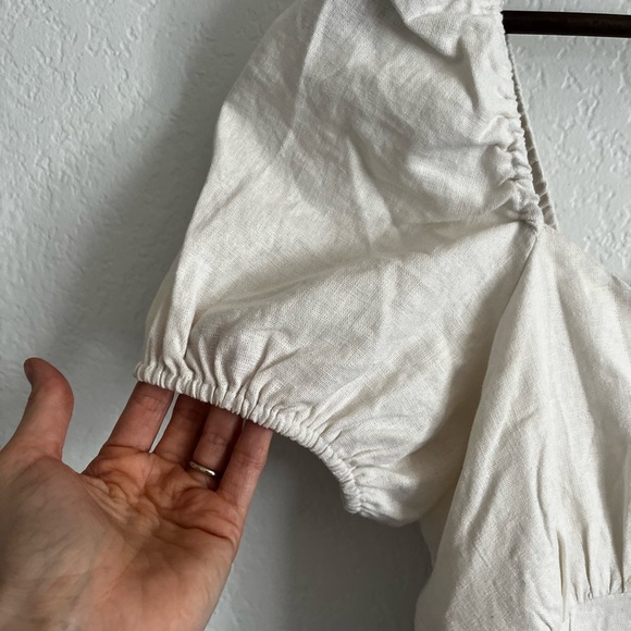 House of Harlow 1960 Boho Puff Sleeve Tiered Mini Dress Cream Medium - Picture 5 of 8